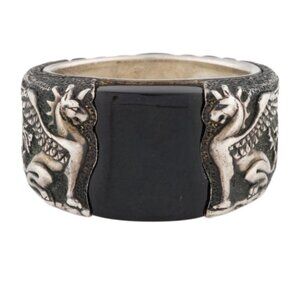 DAVID YURMAN STERLING SILVER 925 ONYX PETRVS GRIFFIN SIGNET RING